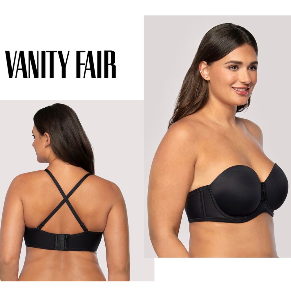 NWT Vanity Fair Beauty Back Smoothing Strapless Bra W/Strap Black Size 34DD